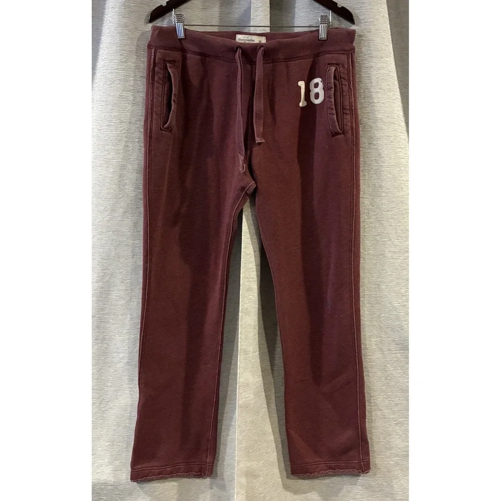 Vintage Abercrombie & Fitch Maroon Sweatpants men's Sz M Raw Hem Y2K